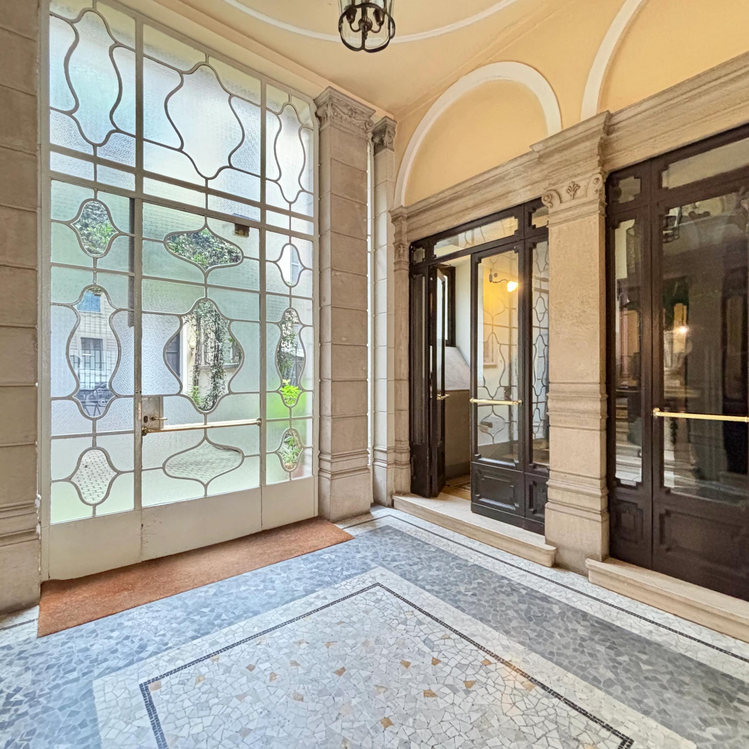 building entrance, lobby, glazed door