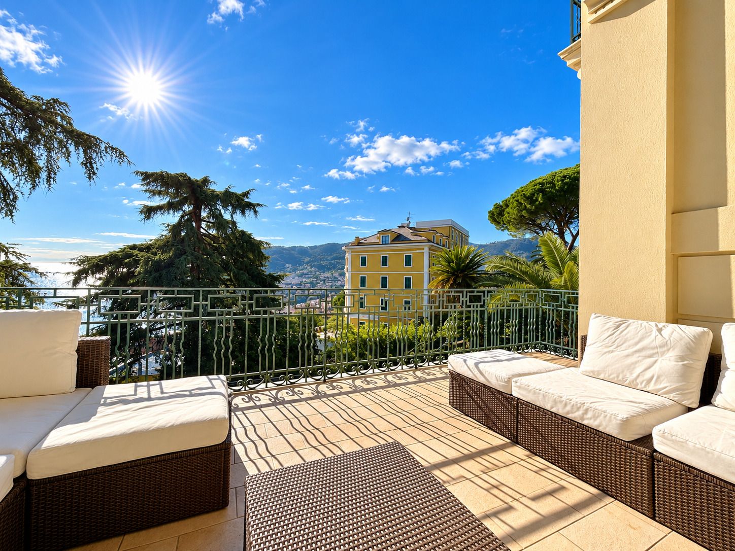 terrazzo, vista, cielo, mare, sole, giardino