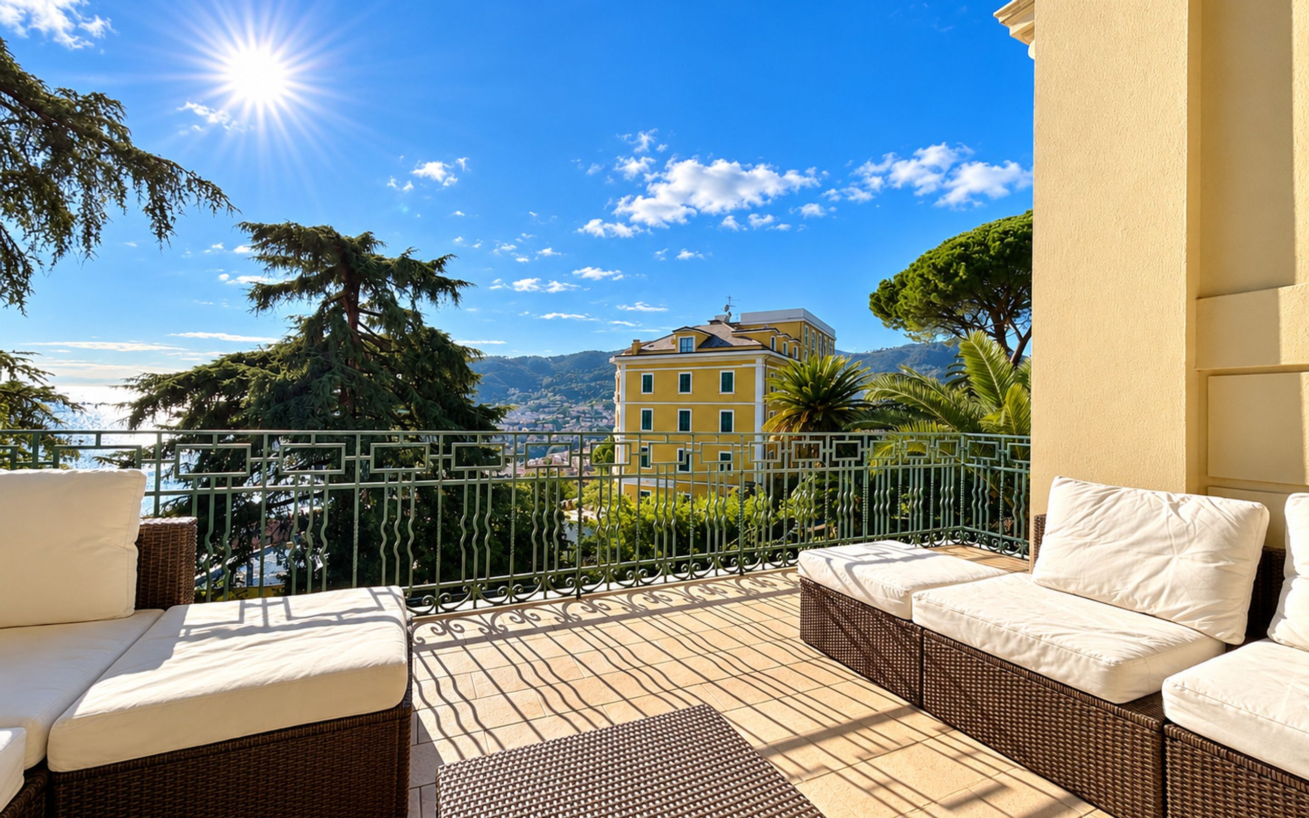 terrazzo, vista, cielo, mare, sole, giardino