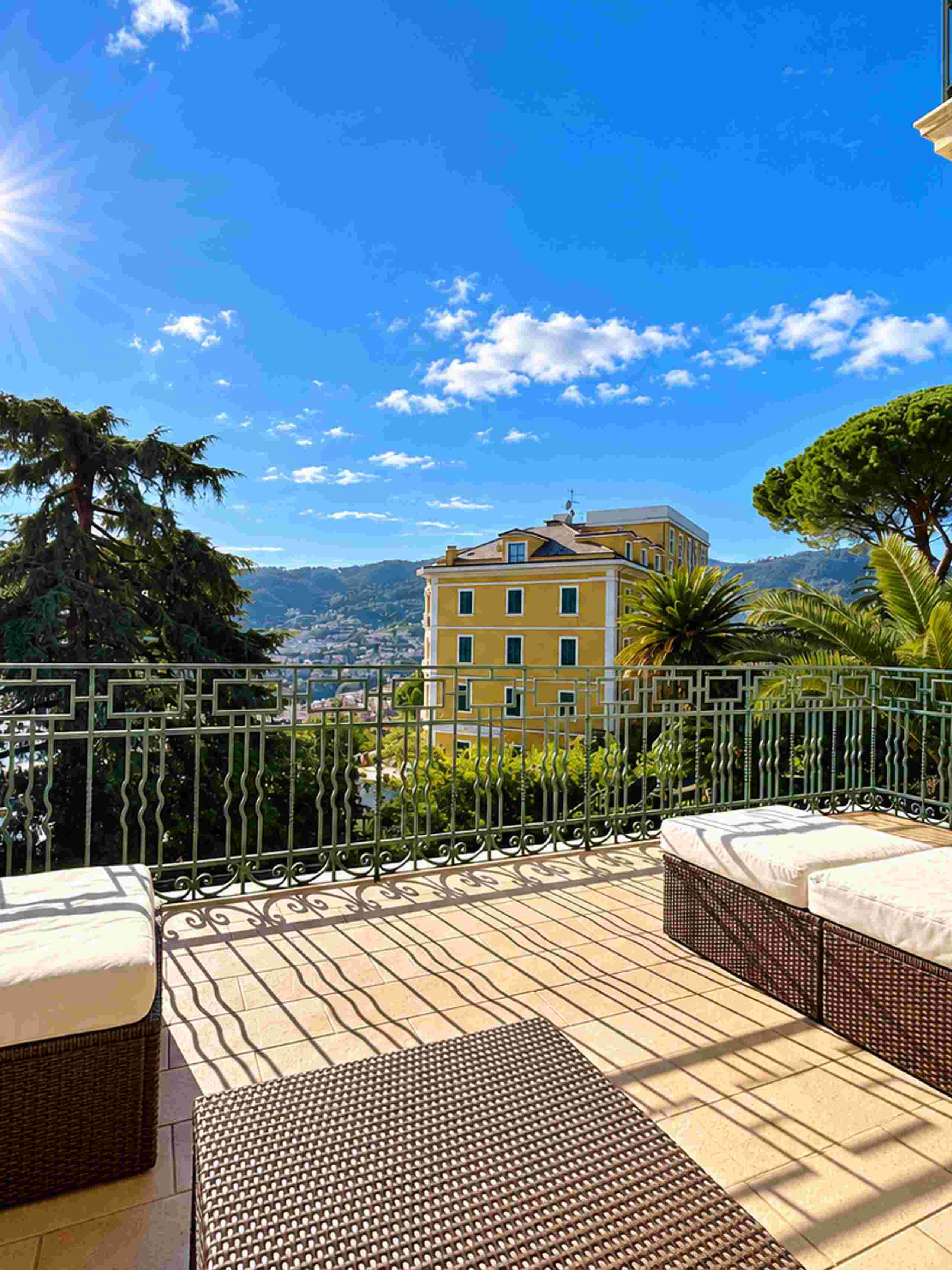 terrazzo, vista, cielo, mare, sole, giardino