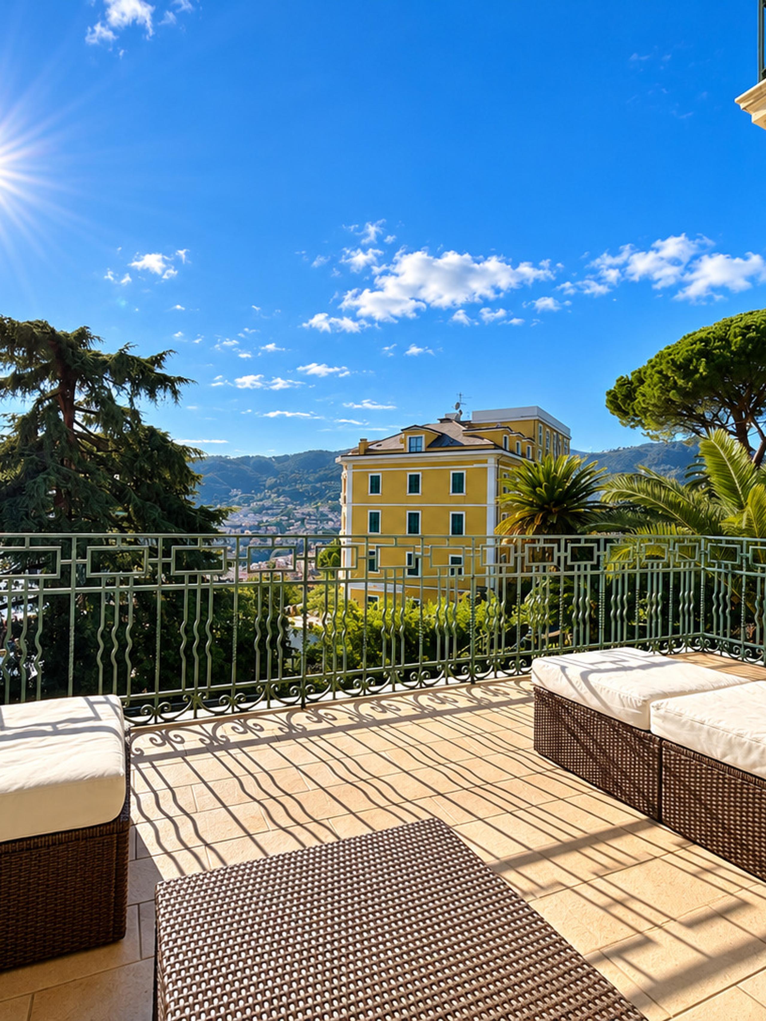 terrazzo, vista, cielo, mare, sole, giardino