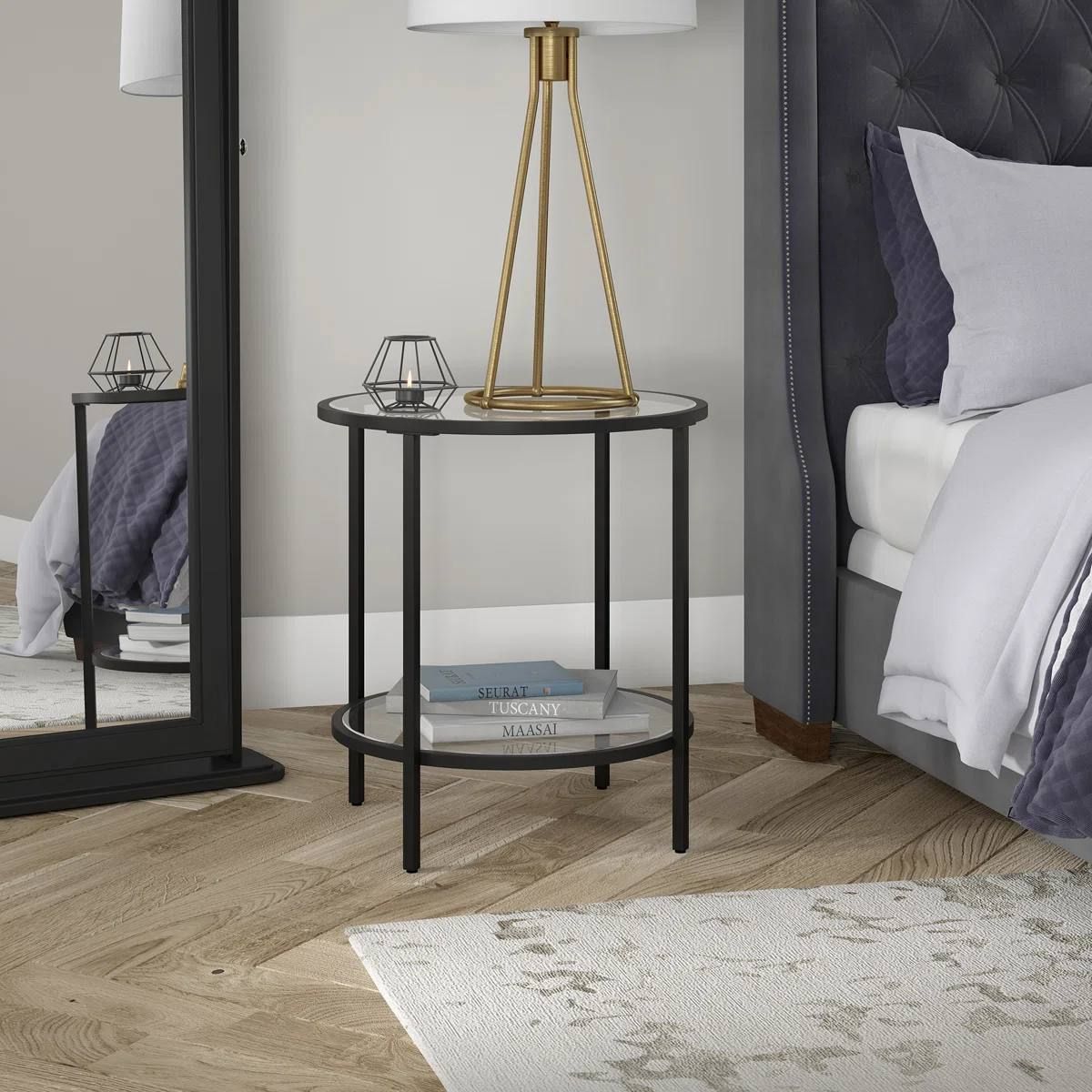 Ceno Glass Top End Table – Blackened Bronze  5