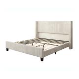 Wauseon Corduroy Upholstered Bed – King, Cream 4