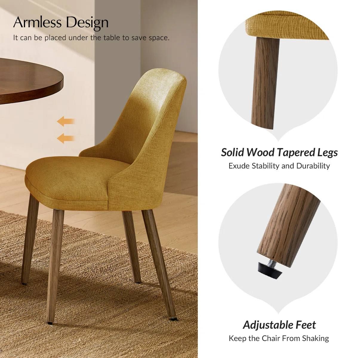 Kanalu Modern Upholstered Dining Chairs with Solid Wood Legs – Set of 2 6
