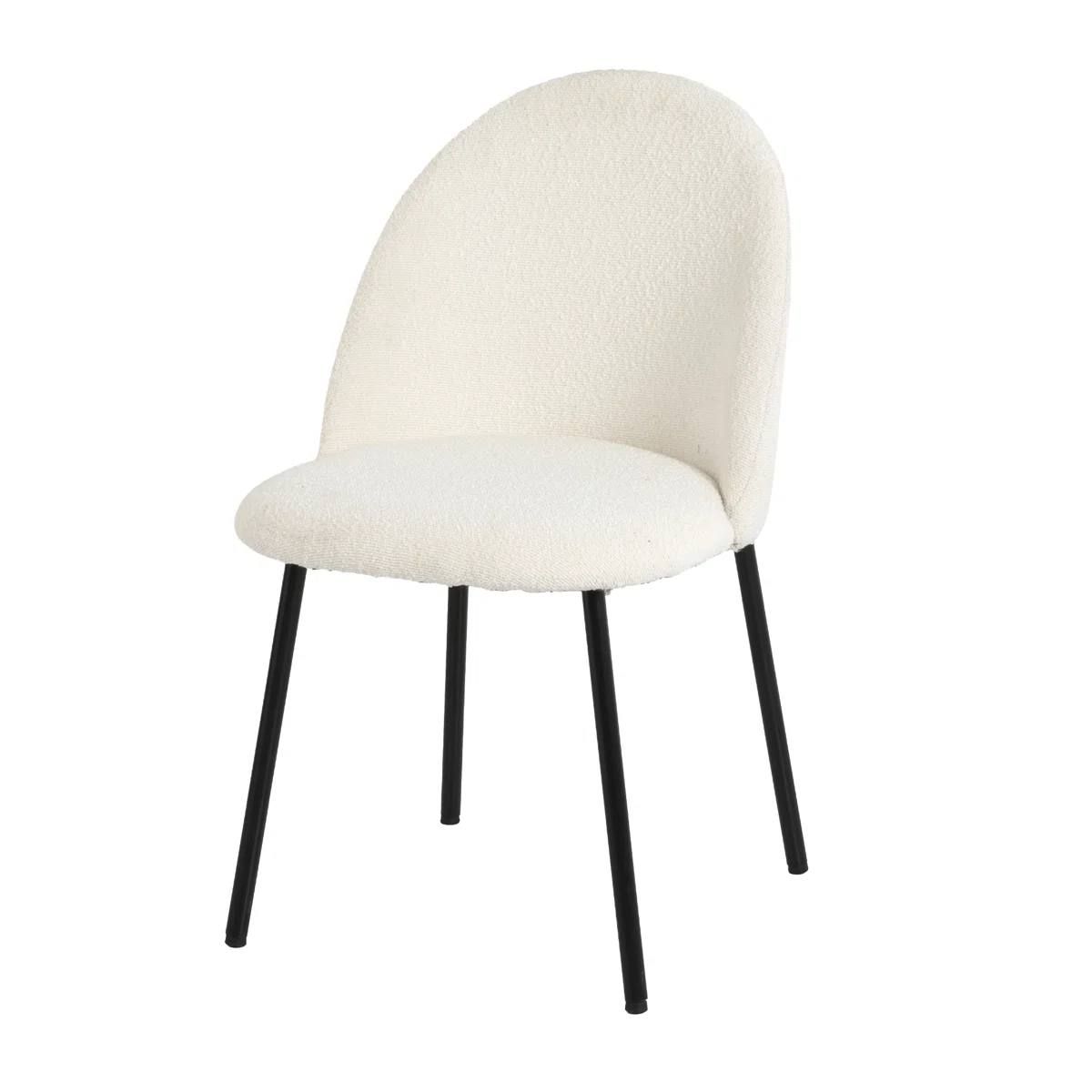 Modern Boucle Dining Chairs – Set of 2 | White Upholstered Chairs with Black Metal Legs | Brand New 3