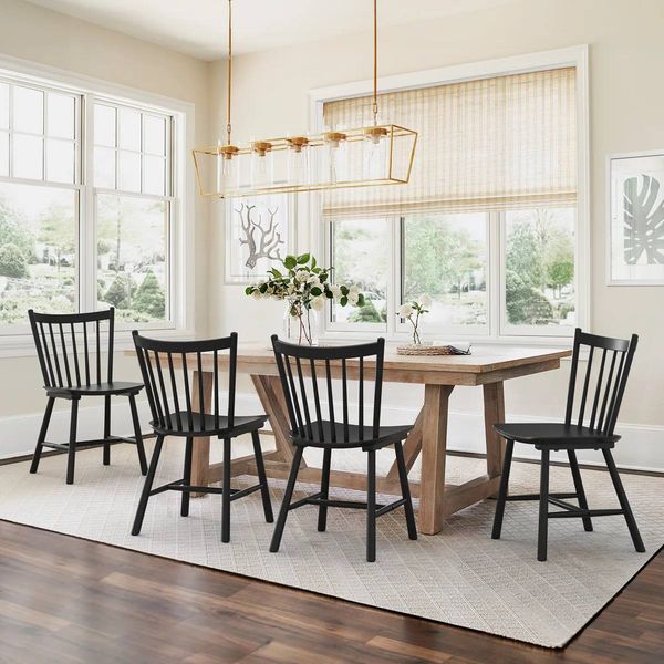 Solid Wood Windsor Dining Chairs – Set of 4 – Black