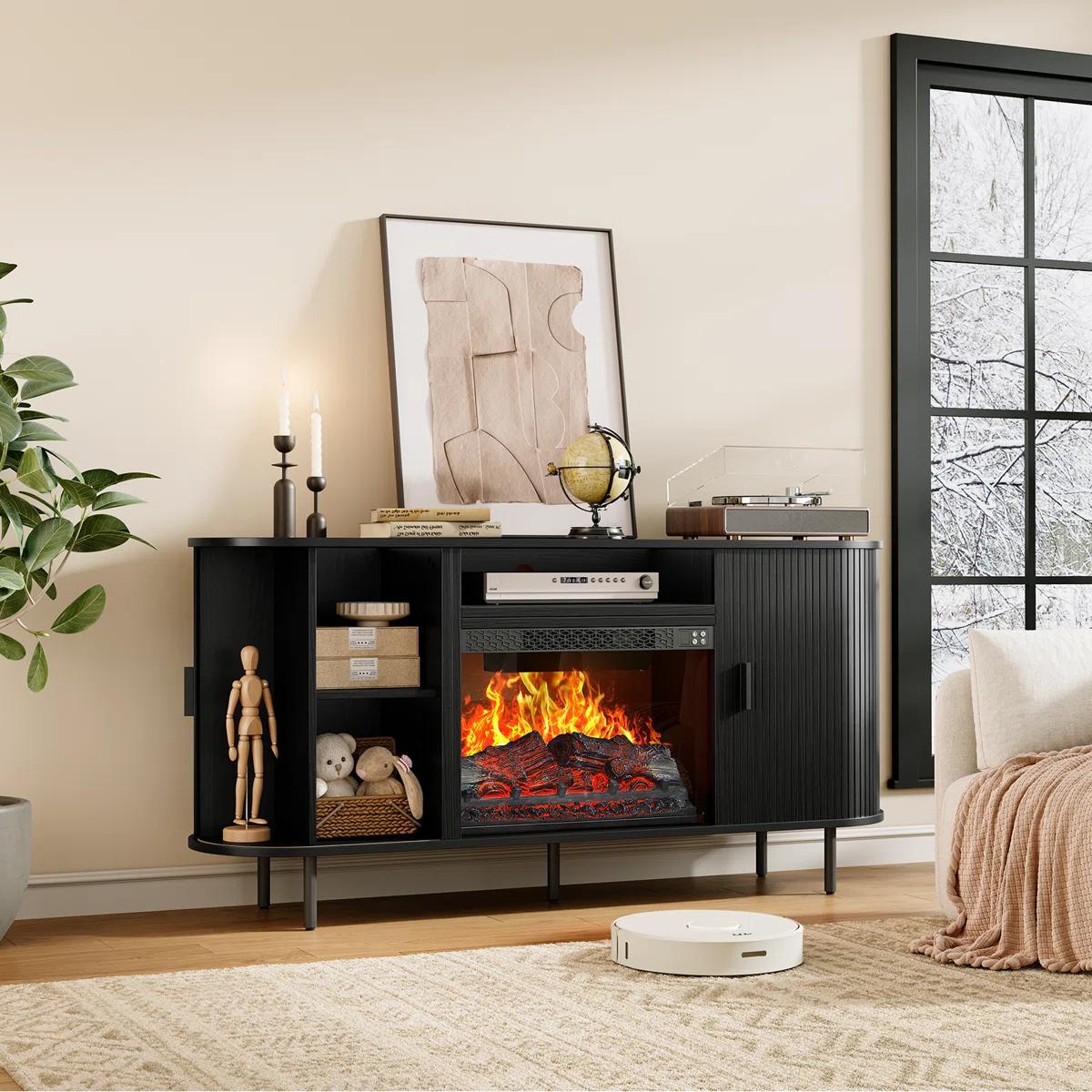 Modern Fireplace TV Stand for TVs up to 80” – NEW & ASSEMBLED!  4
