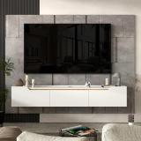 Wall-Mounted TV Stand 80” — White/Natural Wood | Eva | New 1