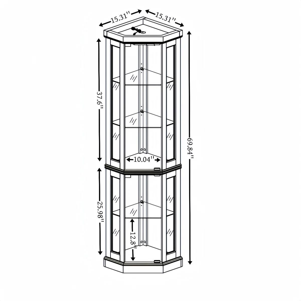 Therris Corner Lighted Curio Cabinet | Oak | Assembled 3