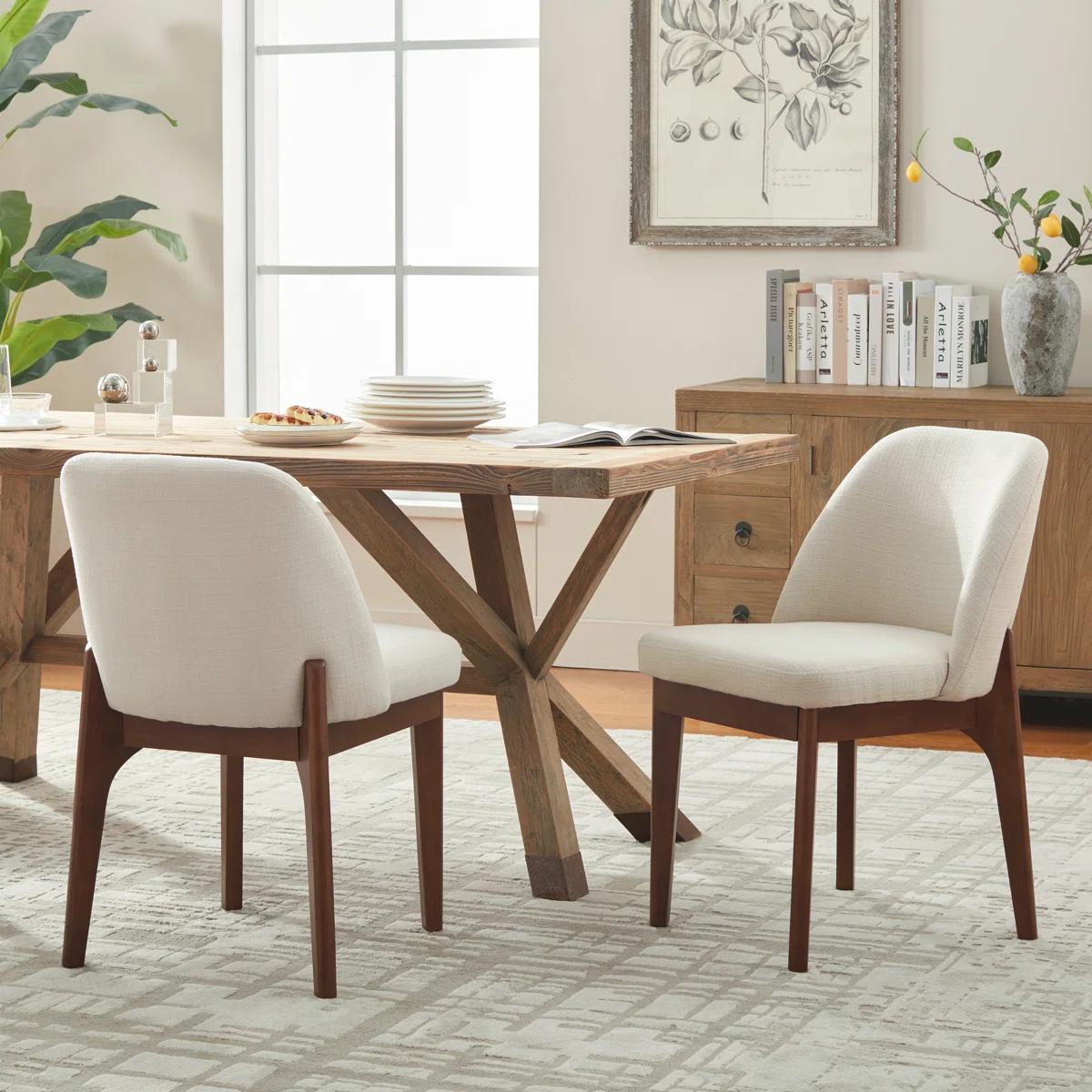 Bason Upholstered Dining Chairs — Set of 2 | Beige & Brown 3
