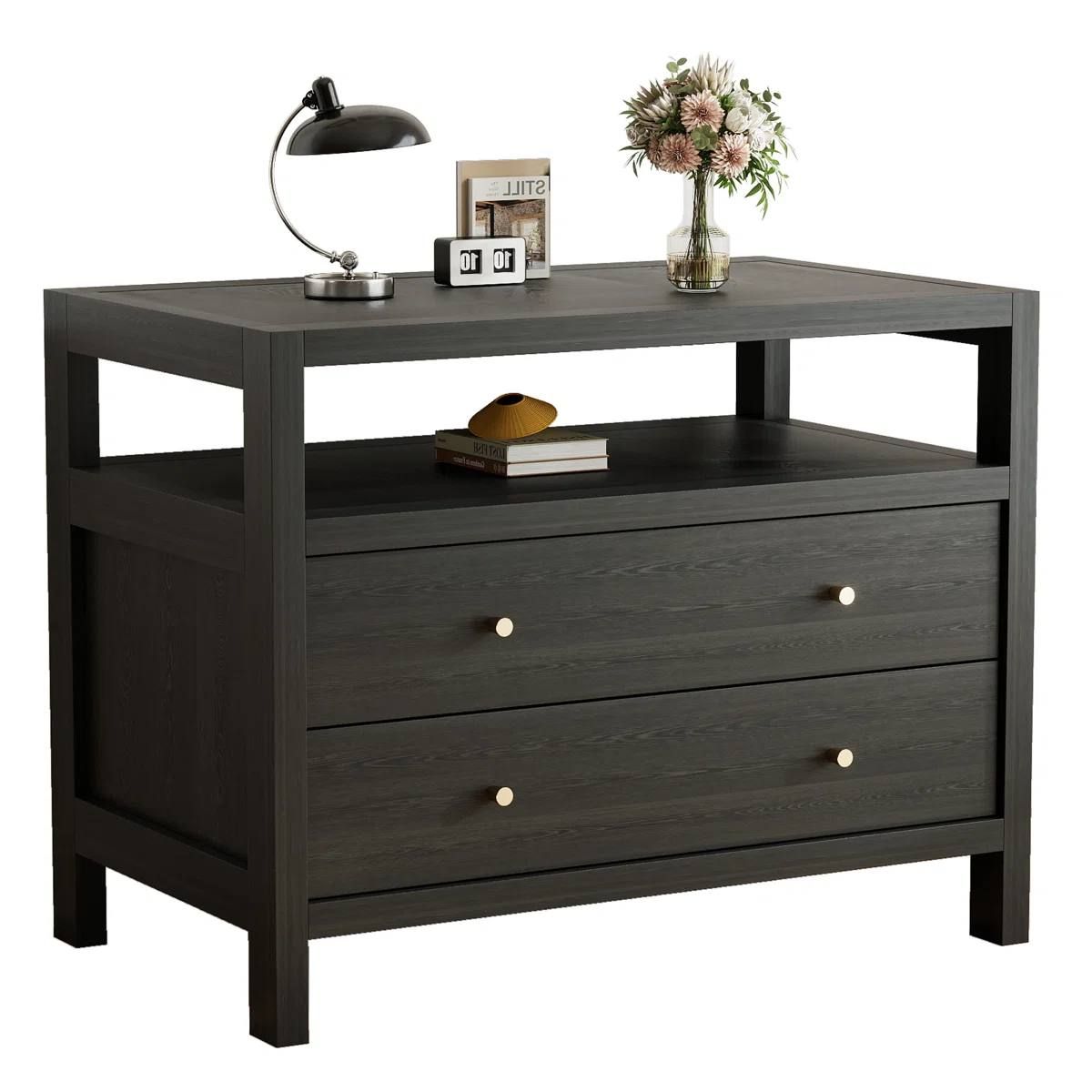 Modern Large 2-Drawer Nightstand with Open Storage – New, Assembled 3