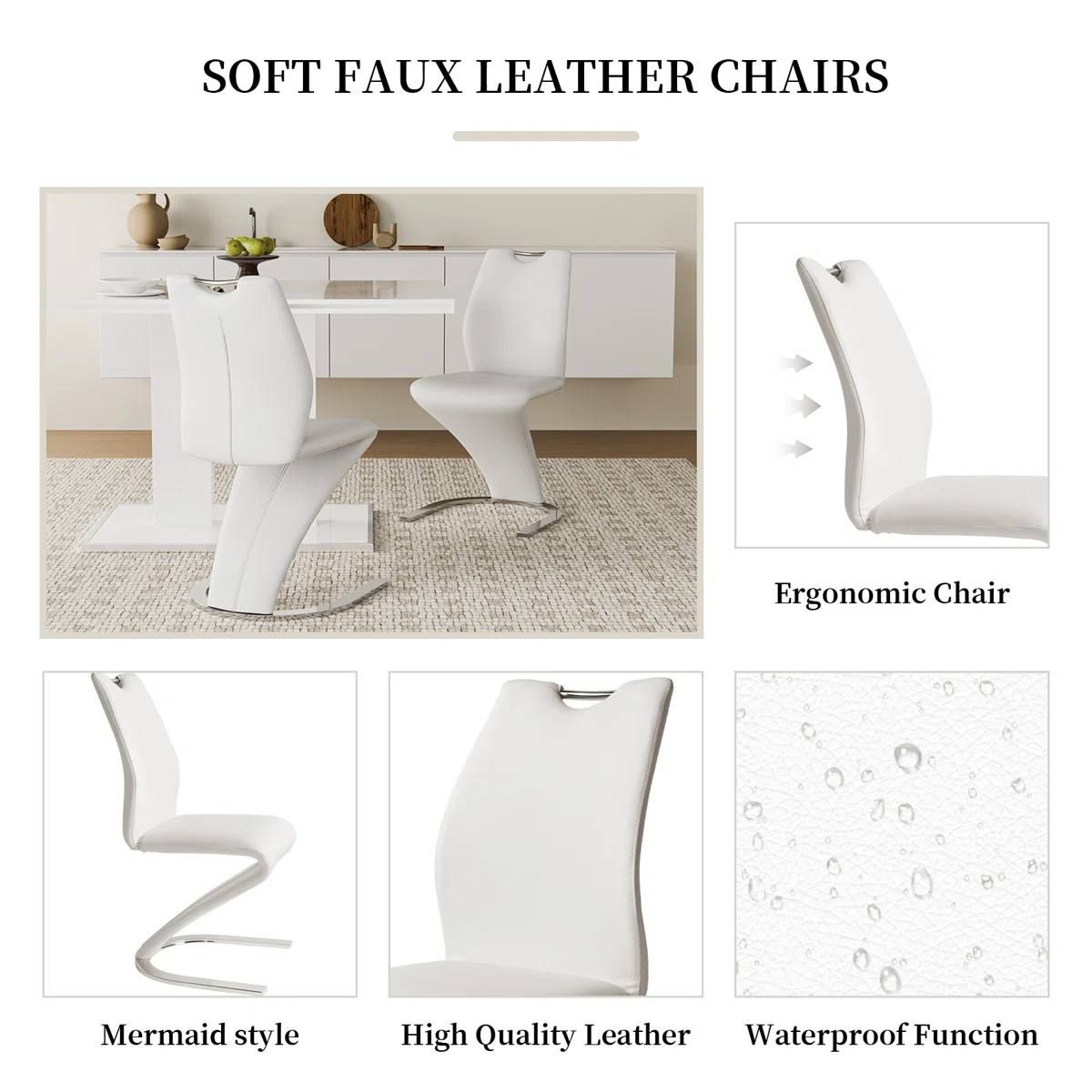 Modern Faux Leather Dining Chairs – Set of 4, White (ZE-2016-WHITE) 7