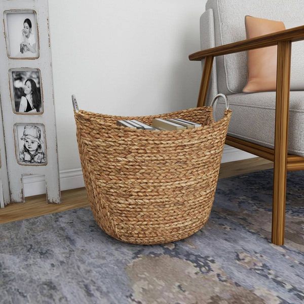 Milnor Seagrass Handmade Woven Storage Basket – Brown/Silver | Brand New