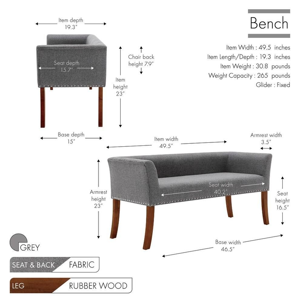Porthos Home Nevis Upholstered Bench | Grey | QY063A GRY | Brand New 3