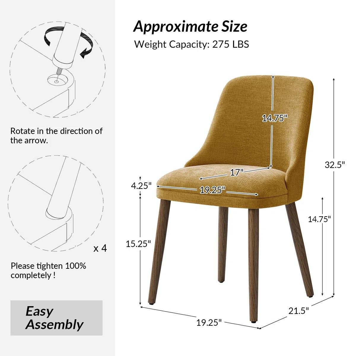 Kanalu Modern Upholstered Dining Chairs with Solid Wood Legs – Set of 2 5