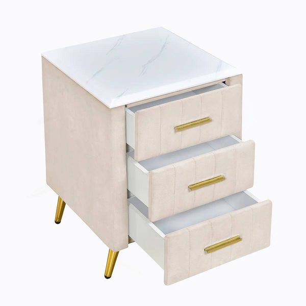 Ameswood Upholstered Wooden Nightstand with 3 Drawers