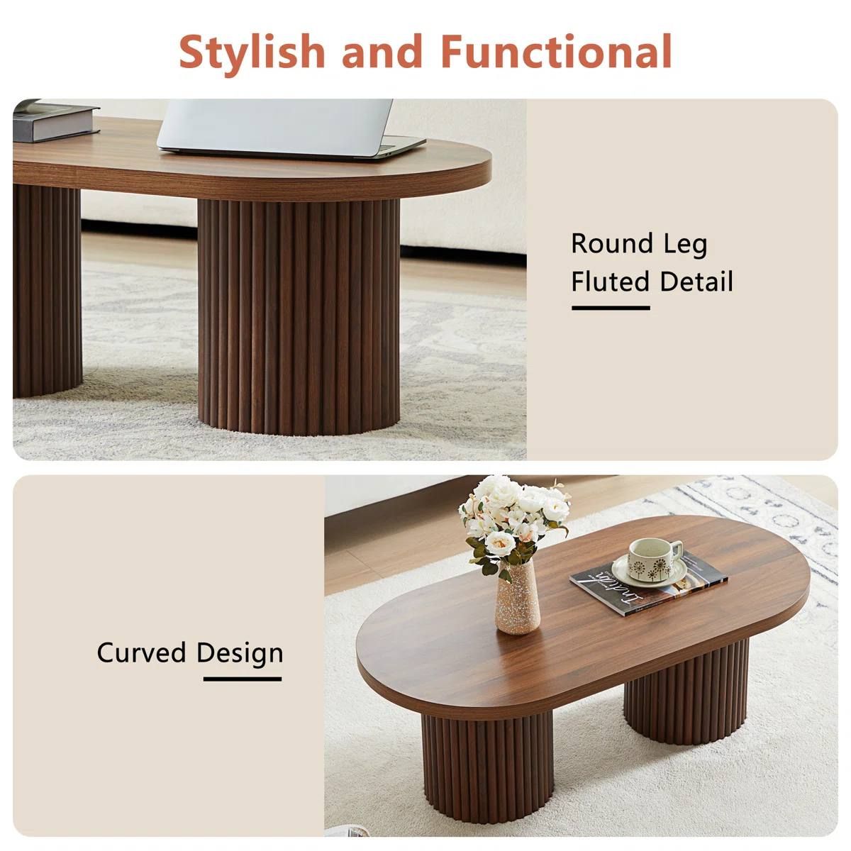 39.38” W Oval Coffee Table – Walnut | Modern Wood Look | Brand New 5