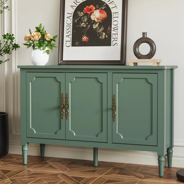 Green 3-Door Storage Cabinet with Adjustable Shelves & Turned Legs | New in Box