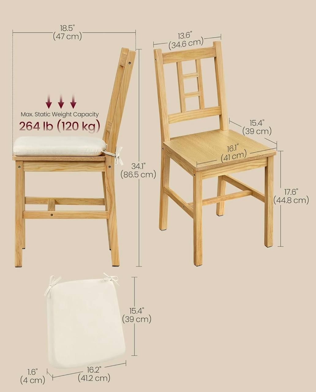 Wooden Dining Chairs – Set of 2 — Brand New, Never Assembled 3