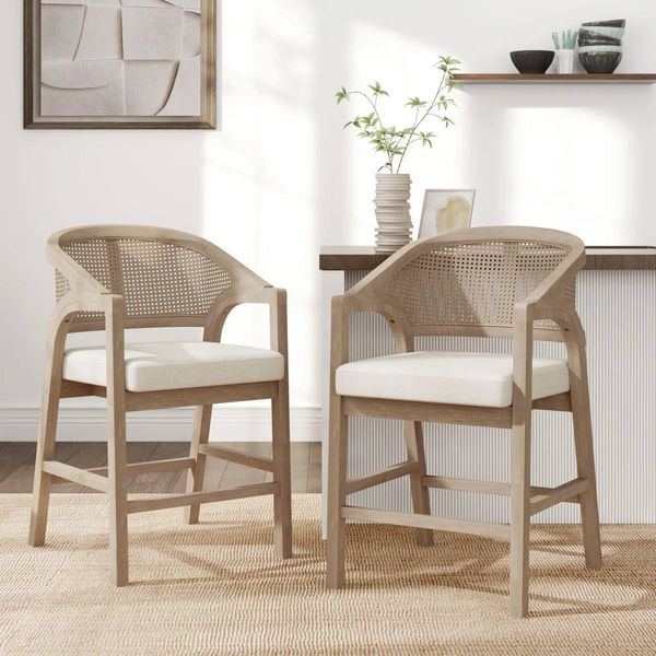 Stanley Wooden Dining Chairs Set of 2 | Cane Back | Upholstered Seat | Light Ash | Assembled