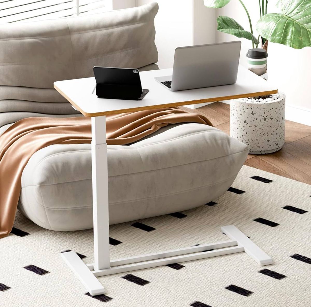 SANODESK Mobile Standing Desk – 31.5” x 17.7” | Pneumatic Height | White + Maple | New in Box 1