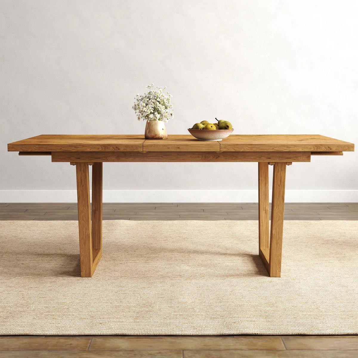 Extendable Solid Wood Dining Table – Brown | Farmhouse Style 2