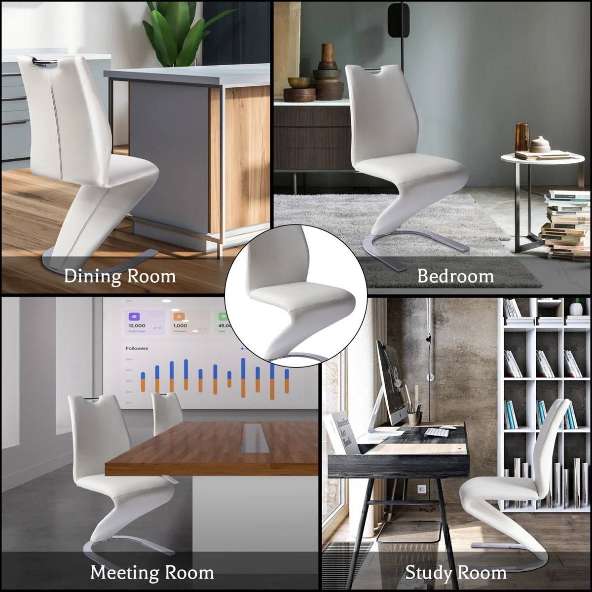 Modern Faux Leather Dining Chairs – Set of 4, White (ZE-2016-WHITE) 6