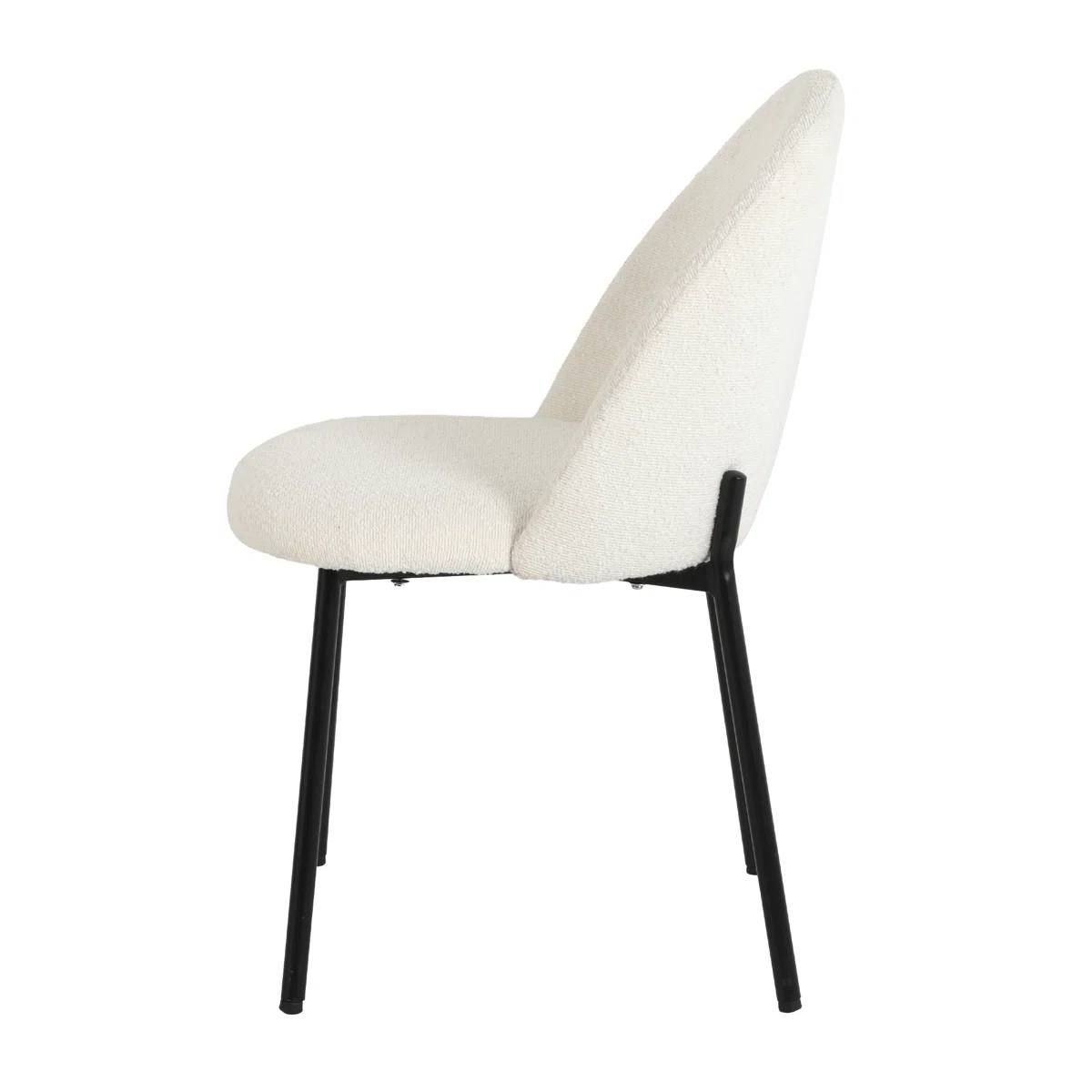 Modern Boucle Dining Chairs – Set of 2 | White Upholstered Chairs with Black Metal Legs | Brand New 5