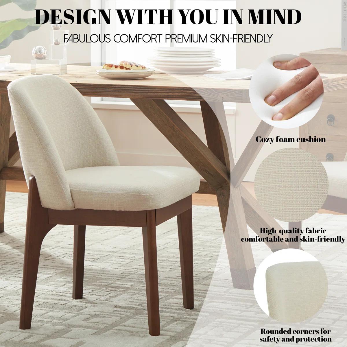 Bason Upholstered Dining Chairs — Set of 2 | Beige & Brown 4