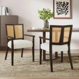 Jad Wooden Dining Chairs Set of 2 – PE Rattan Back, Beige Upholstery, Dark Brown Legs | Brand New in Box 1