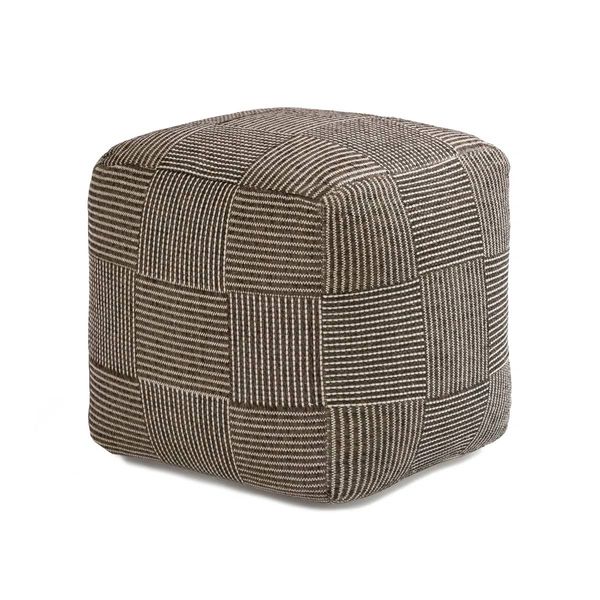 Marta 20” Mocha Grid Upholstered Pouf Ottoman – Brand New