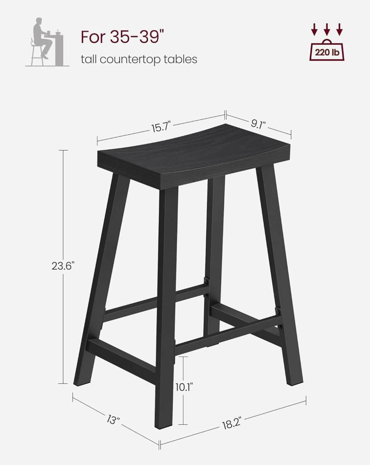 VASAGLE Bar Stools Set of 2 ULBC074B56 – Industrial Bar Chairs with Footrest NEW 3
