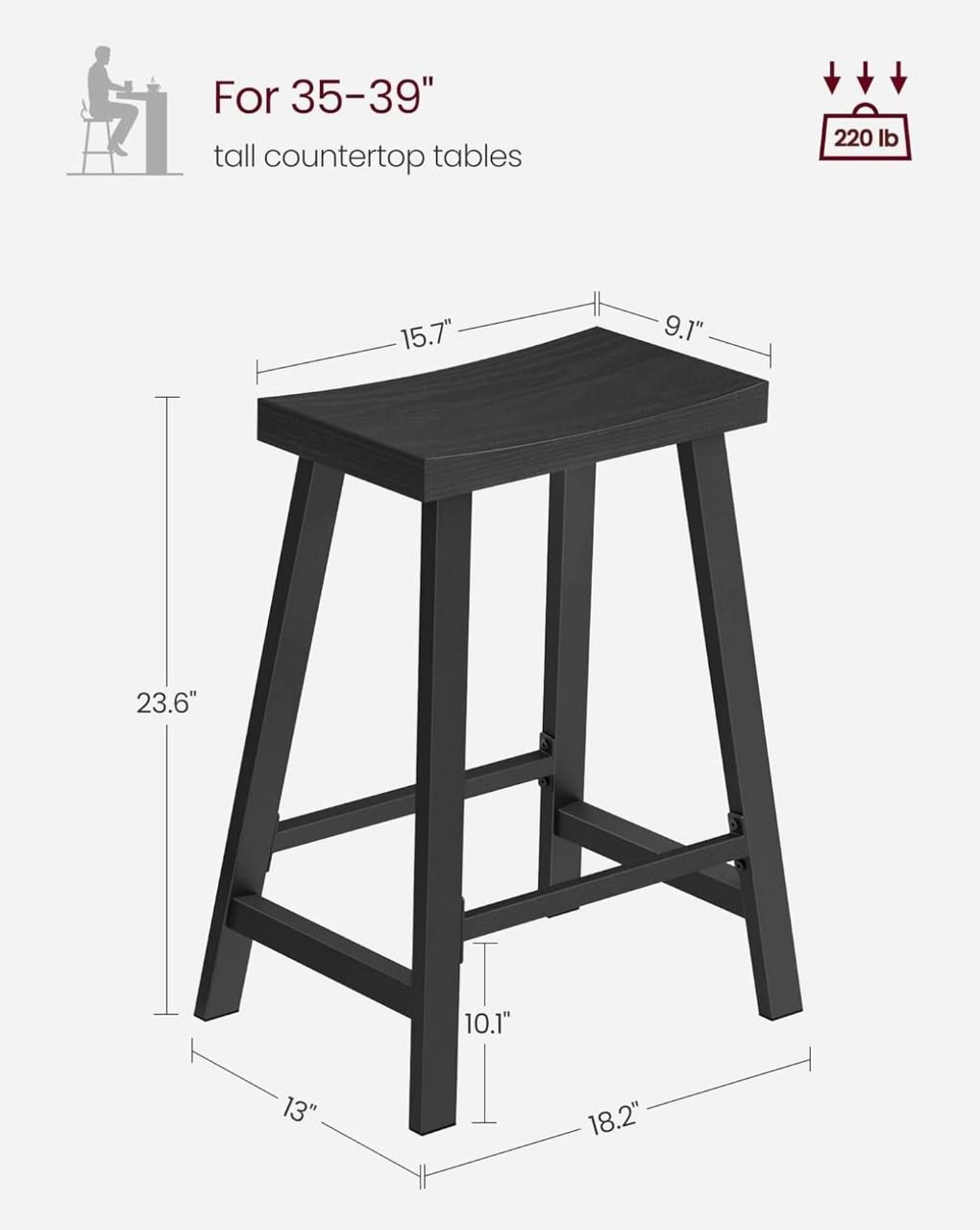 VASAGLE Bar Stools Set of 2 ULBC074B56 – Industrial Bar Chairs with Footrest NEW 3