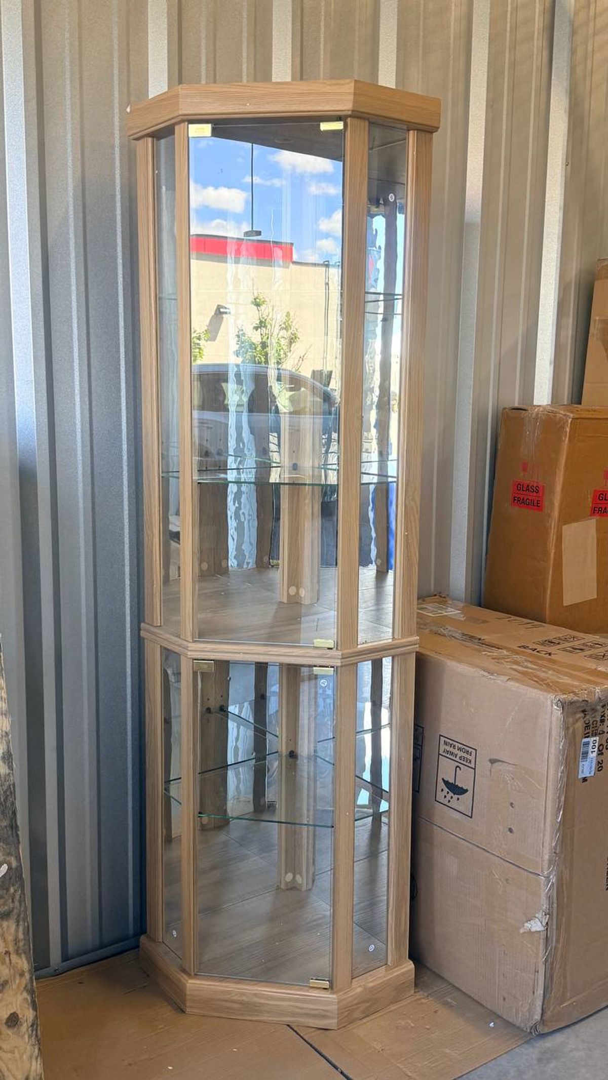 Therris Corner Lighted Curio Cabinet | Oak | Assembled 10
