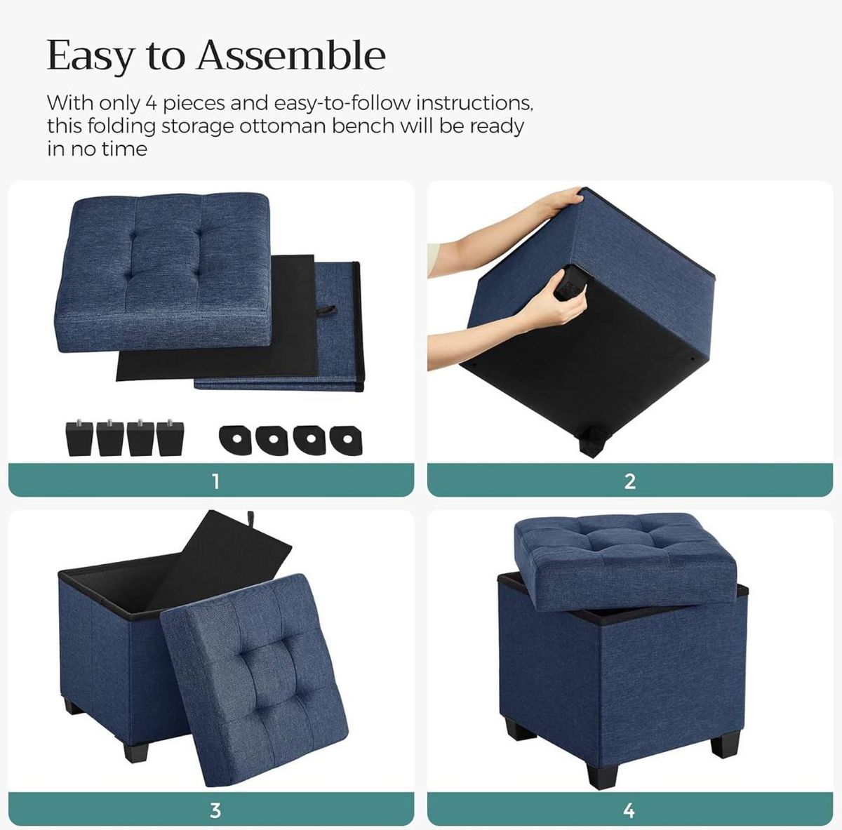 SONGMICS Storage Ottoman Foot Rest – Midnight Blue (ULSF14IN) 4