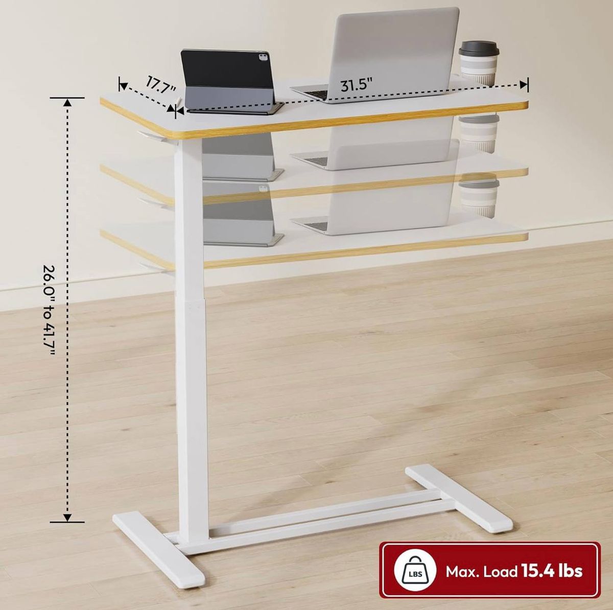 SANODESK Mobile Standing Desk – 31.5” x 17.7” | Pneumatic Height | White + Maple | New in Box 5