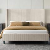 Wauseon Corduroy Upholstered Bed – King, Cream 2