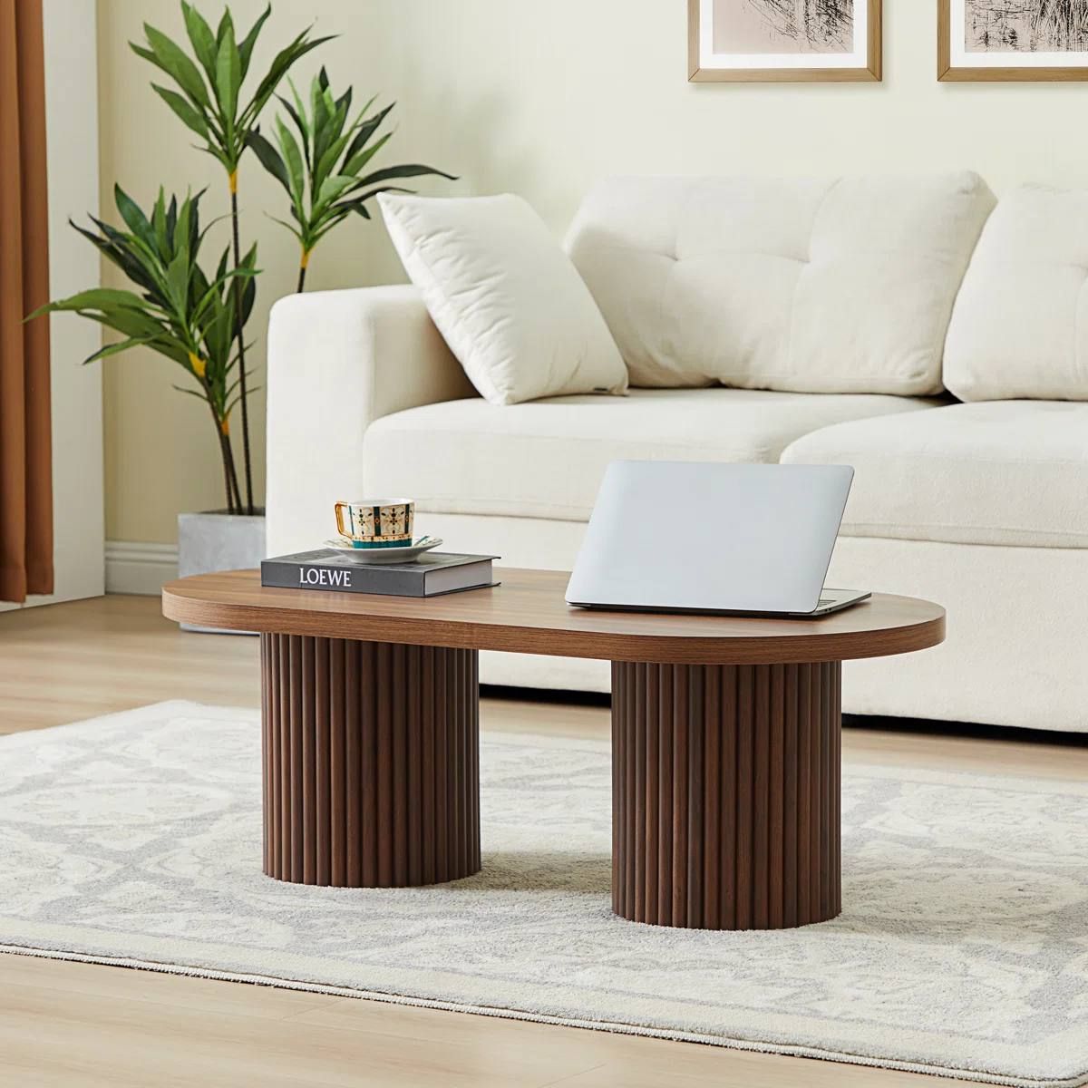 39.38” W Oval Coffee Table – Walnut | Modern Wood Look | Brand New 1