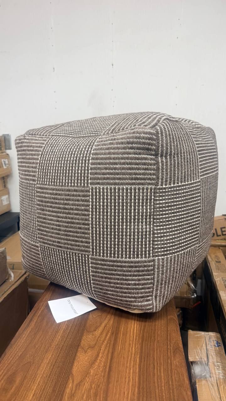 Marta 20” Mocha Grid Upholstered Pouf Ottoman – Brand New 7