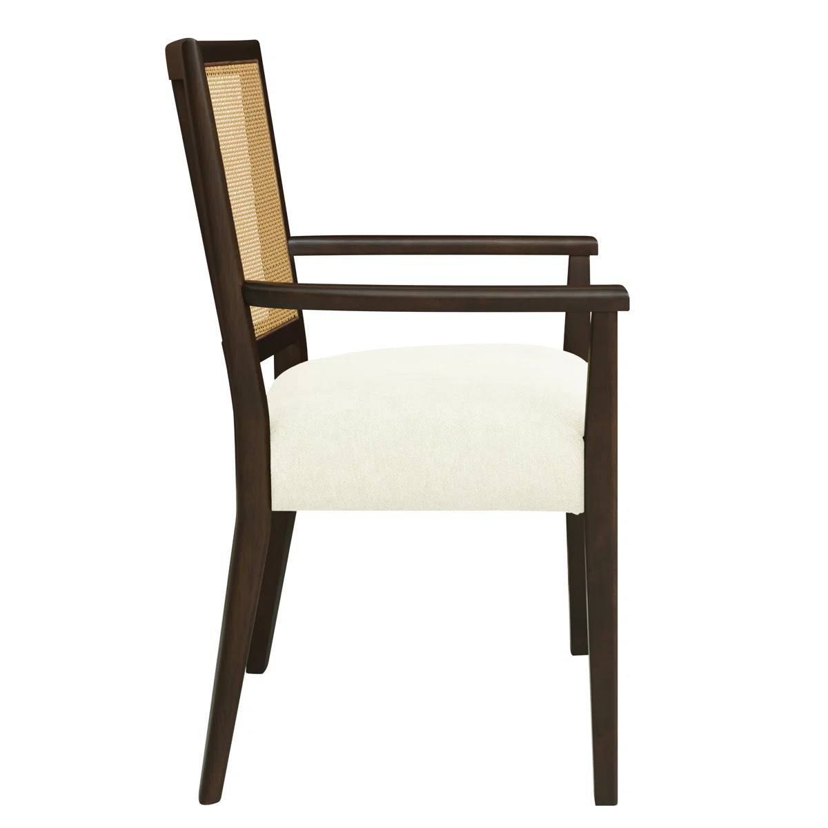 Jad Wooden Dining Chairs Set of 2 – PE Rattan Back, Beige Upholstery, Dark Brown Legs | Brand New in Box 5