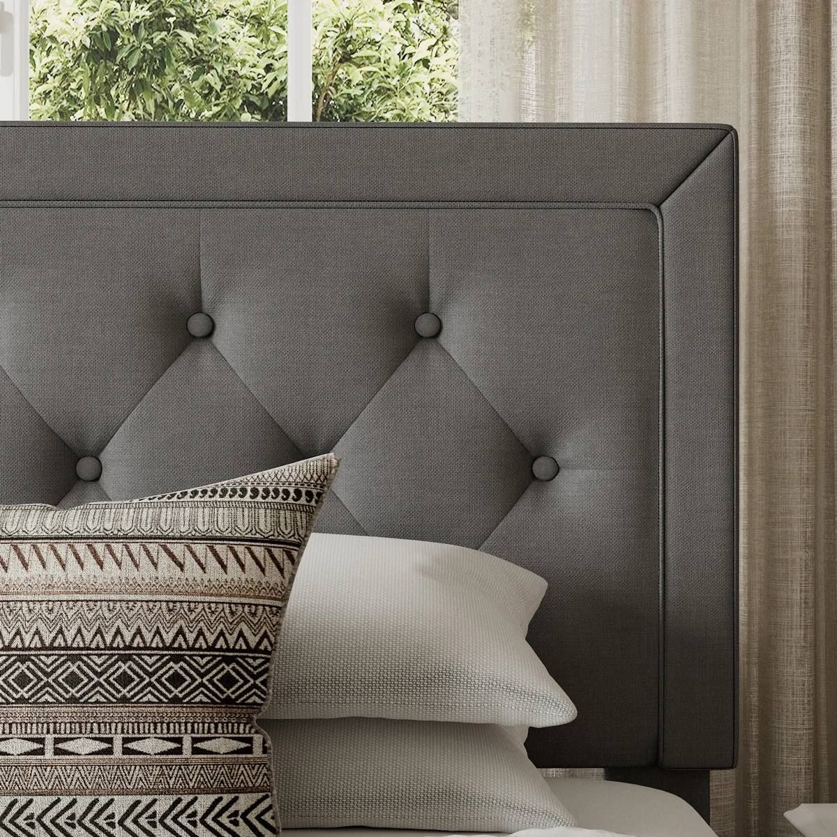 Hegg Linen Tufted Upholstered Platform Bed – Full – Light Gray 6