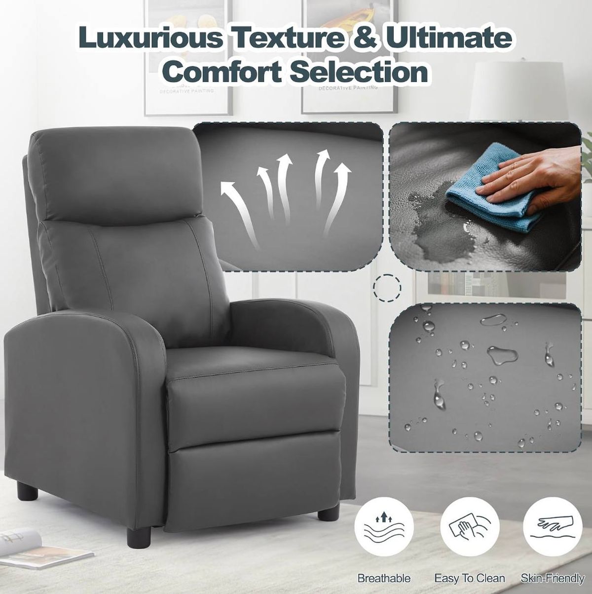 Korser Modern Leather Push-Back Recliner Chair 7