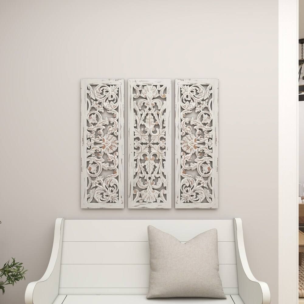 Wooden Handmade Intricately Carved Floral Wall Decor – Set of 3 | Brand New 1