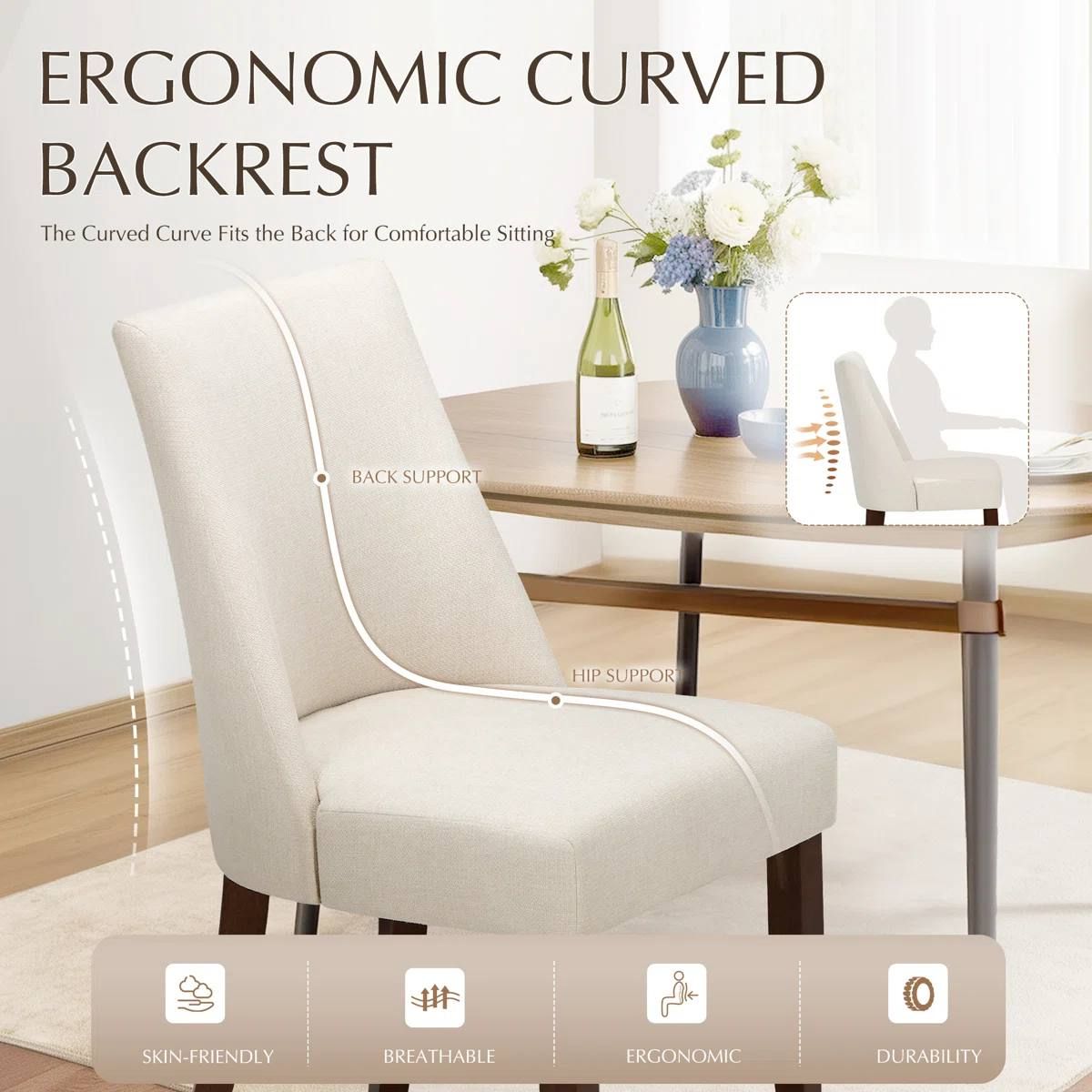  Parsons Upholstered Dining Chair | Beige | Solid Wood Side Chair | WF-C351-BE | New (open box) 6