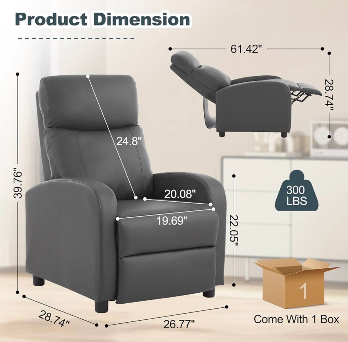Korser Modern Leather Push-Back Recliner Chair 2