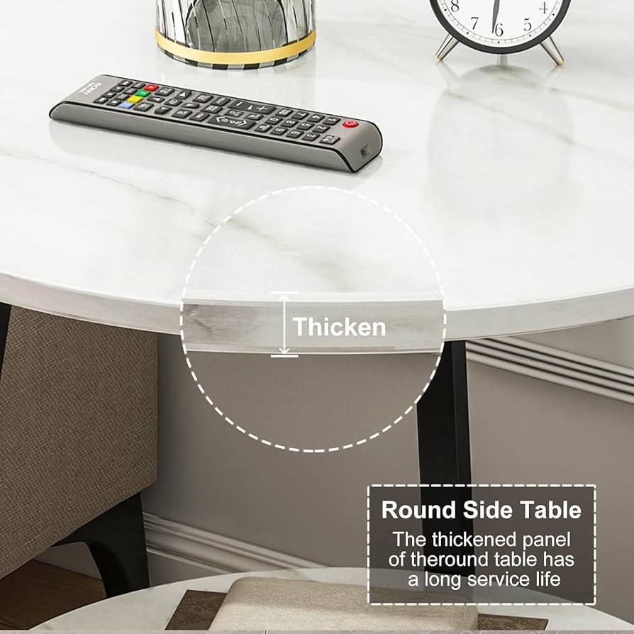 Modern Round Side Table – Marble Finish | 2-Tier Storage | Brand New in Box 2