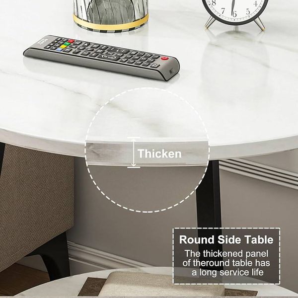Modern Round Side Table – Marble Finish | 2-Tier Storage | Brand New in Box