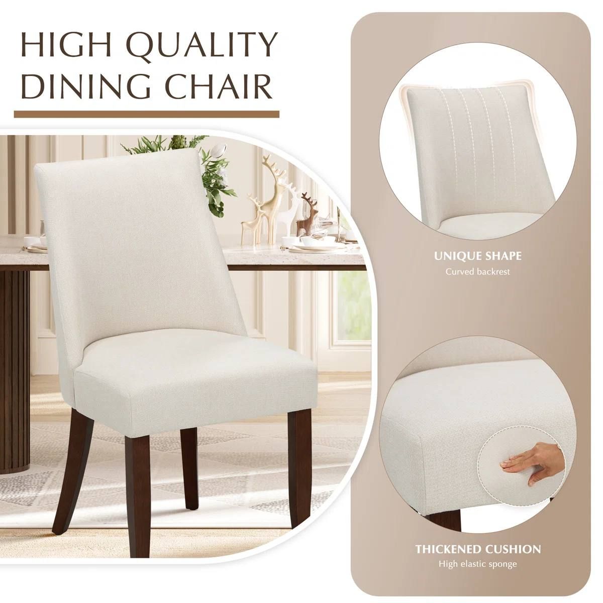 Parsons Upholstered Dining Chair | Beige | Solid Wood Side Chair | WF-C351-BE | New (open box) 4
