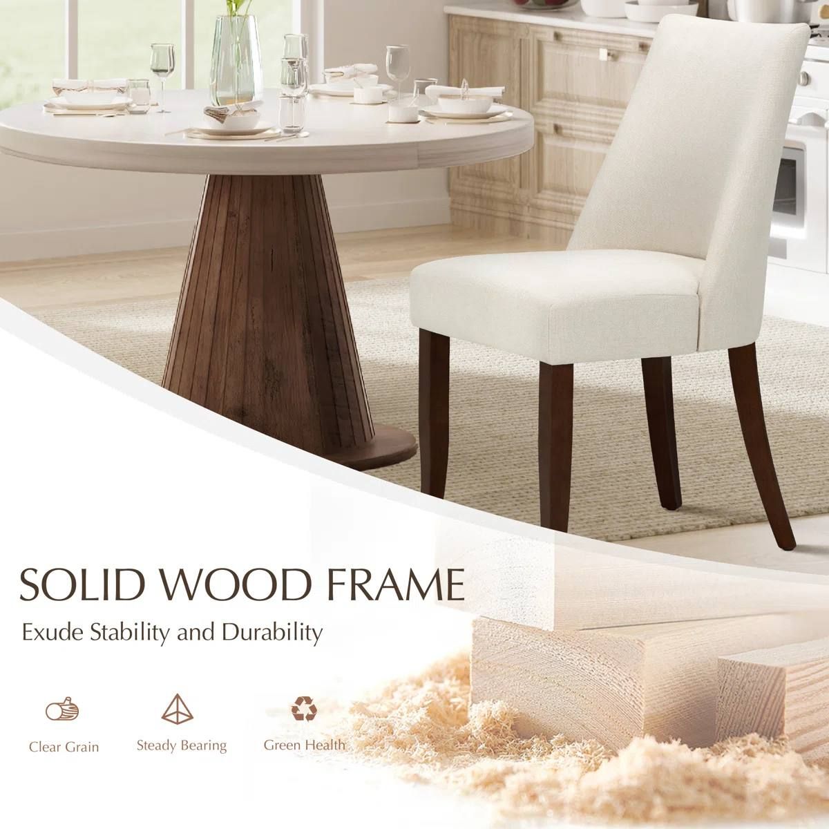  Parsons Upholstered Dining Chair | Beige | Solid Wood Side Chair | WF-C351-BE | New (open box) 7