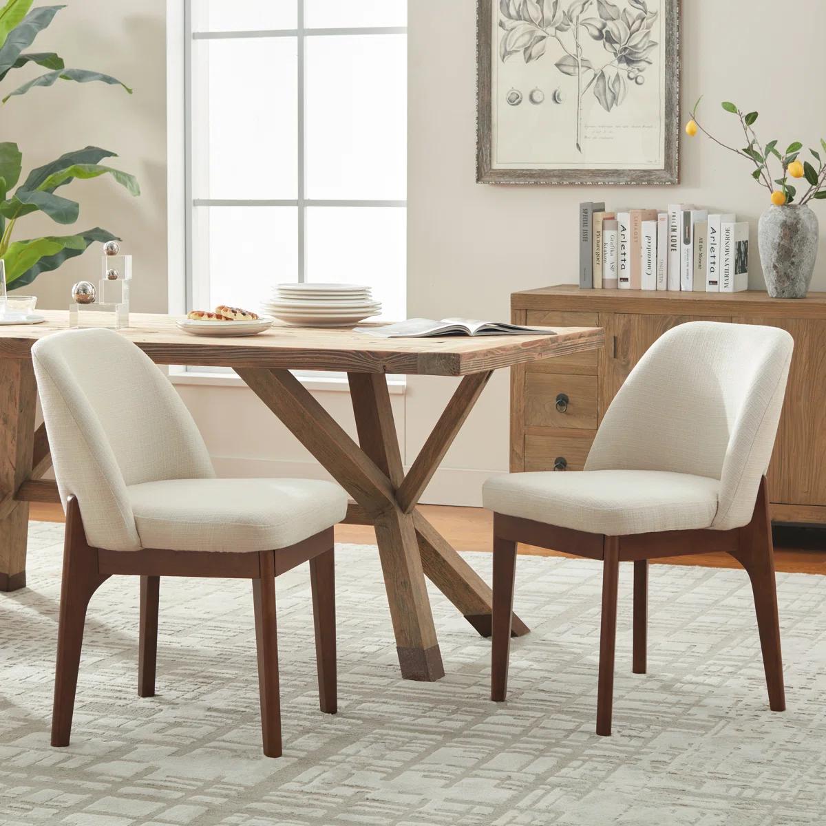 Bason Upholstered Dining Chairs — Set of 2 | Beige & Brown 1